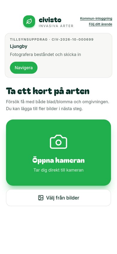 Tillsynsuppdraget i mobilen med knappen Öppna kameran